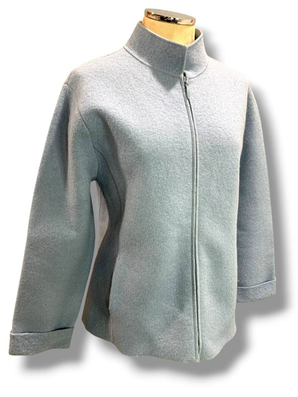 Size XL Eileen Fisher Womens Gray Blue Wool Full Zip Up Jacket